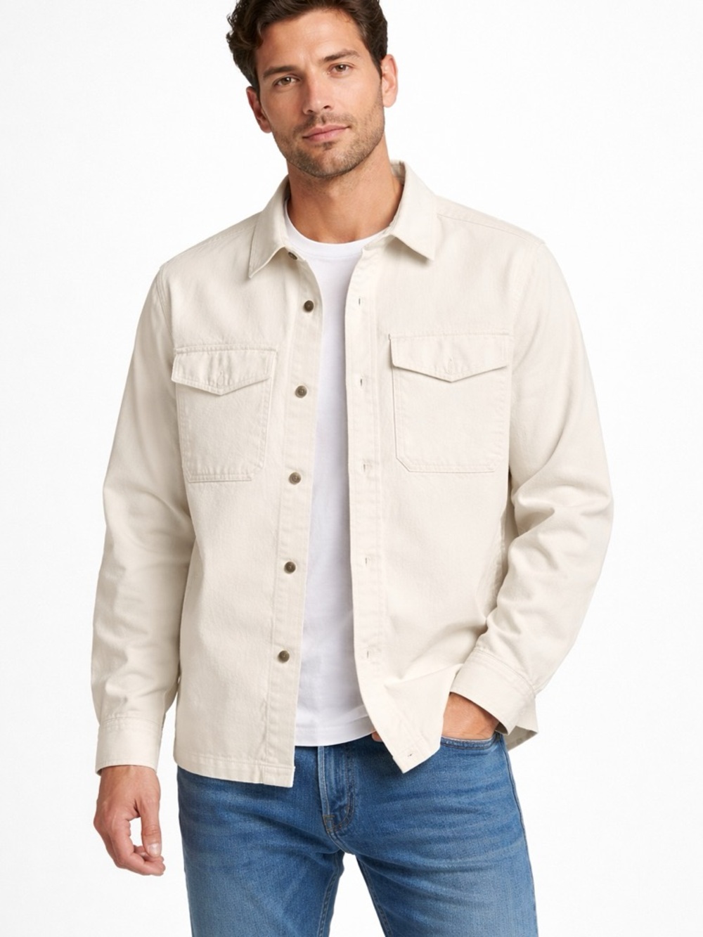 Topman Shacket Men 2XL Off White Shirt Jacket Button Up Overshirt Utility - Picture 4 of 8